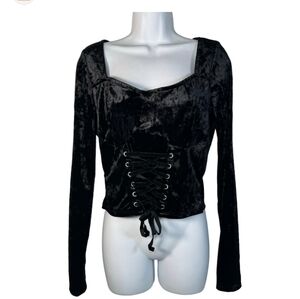Hot Topic Black Velvet Lace-Up Crop Top